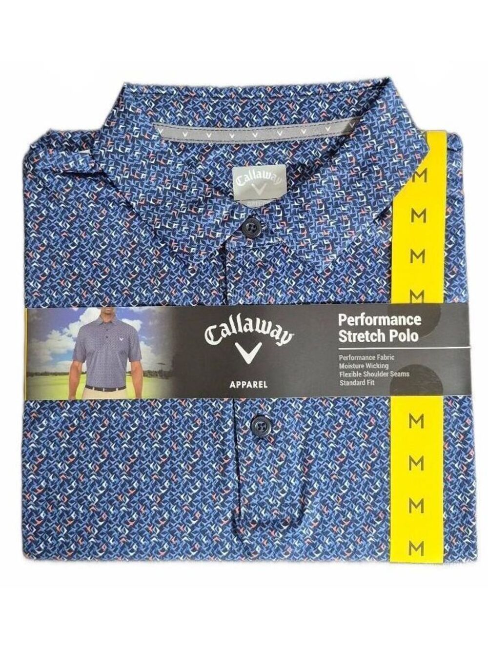 NWT Callaway Men’s Performance Stretch Golf Polo Medium Blue Print